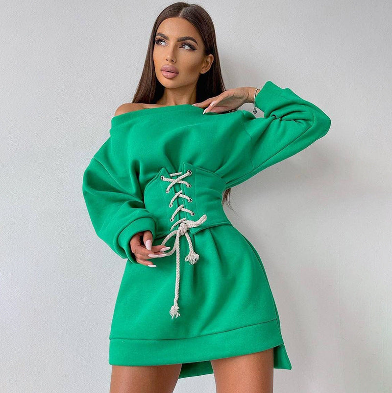 Women's Long Sleeve Tunic Drawstring Dress