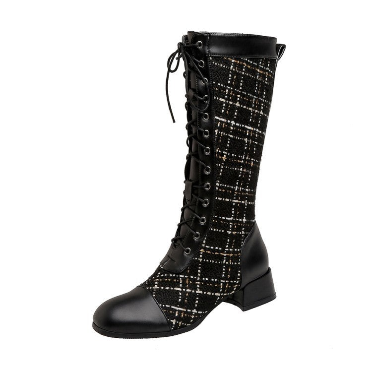 Spliced Lace-up High Boots For Women